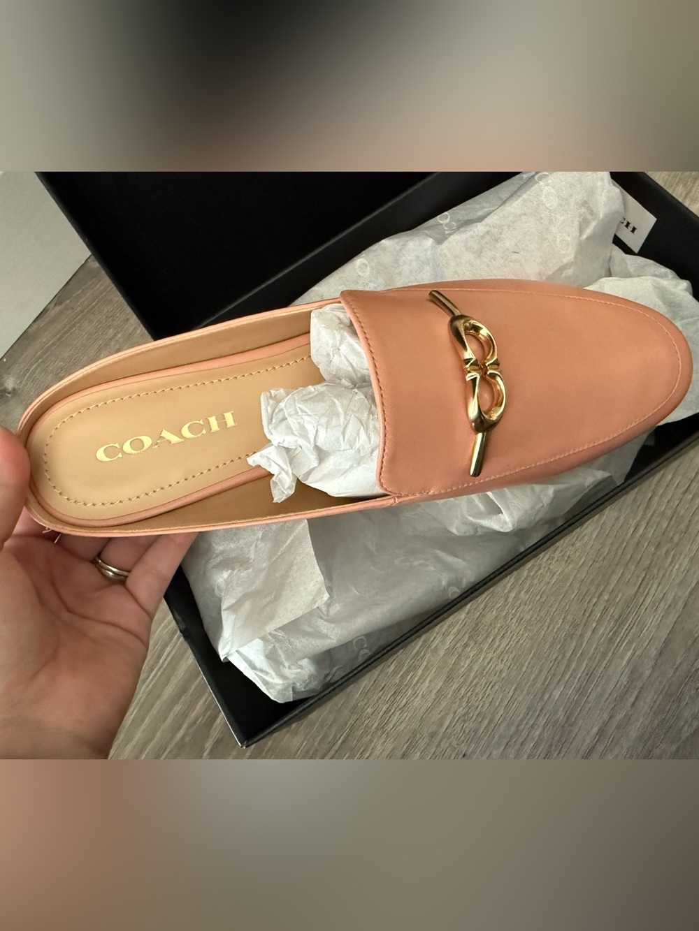 COACH Peach Leather Slip-On Loafer with Gold Horsebit